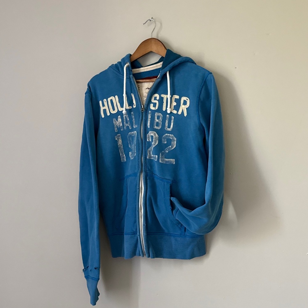 Y2K Vintage Hollister Malibu 1922 Full Zip Hoodie Blue Size M Distressed